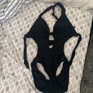 One piece all black bathing suit VM